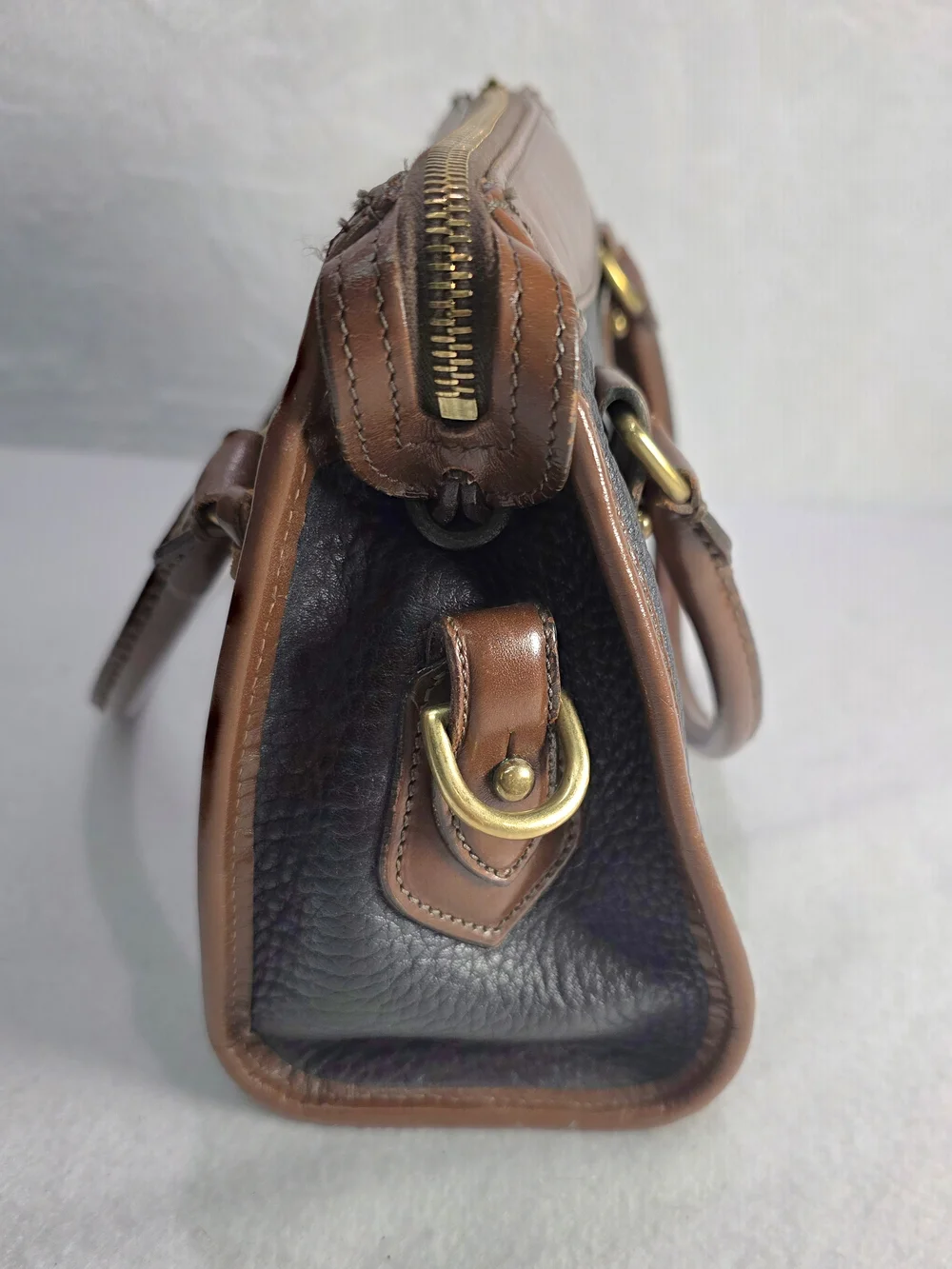 Vintage Dooney & Bourke All Weather Leather Satchel Black Pebbled Leather